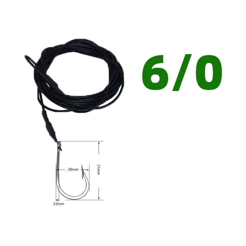 China China 1pcs  6-0 1pcs Big Game Shark Fishing Hooks with 9.8ft Nylon Coated Cable Leader(380-400LB) Deep Sea Hook Saltwater Fishhooks