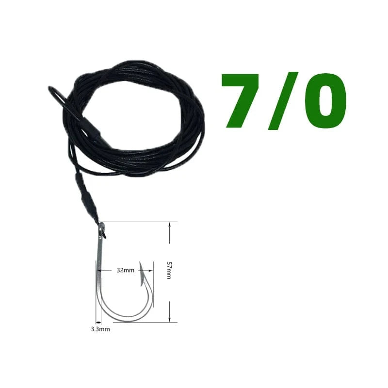 China China 1pcs  7-0 1pcs Big Game Shark Fishing Hooks with 9.8ft Nylon Coated Cable Leader(380-400LB) Deep Sea Hook Saltwater Fishhooks