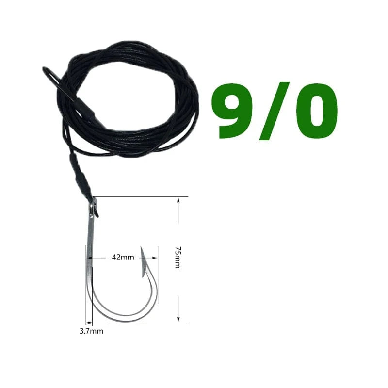 China China 1pcs  9-0 1pcs Big Game Shark Fishing Hooks with 9.8ft Nylon Coated Cable Leader(380-400LB) Deep Sea Hook Saltwater Fishhooks