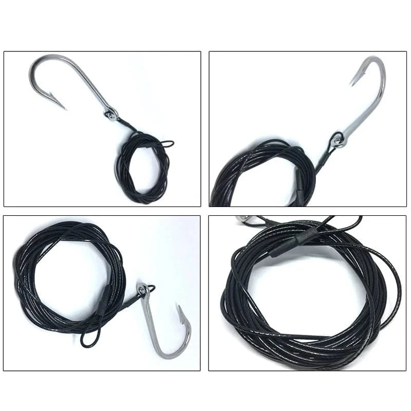 China China 1pcs Big Game Shark Fishing Hooks with 9.8ft Nylon Coated Cable Leader(380-400LB) Deep Sea Hook Saltwater Fishhooks