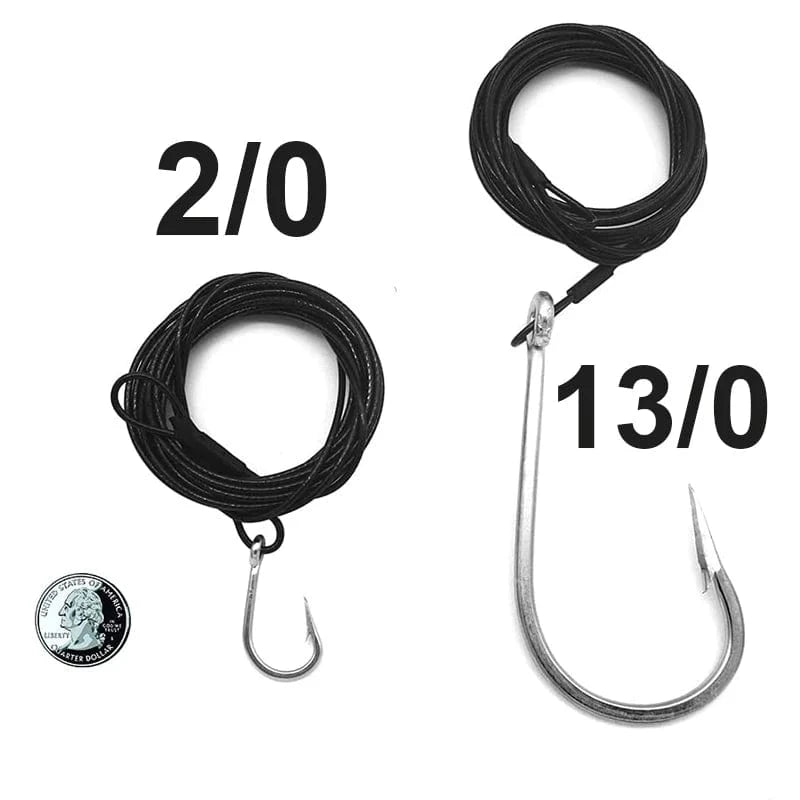 China China 1pcs Big Game Shark Fishing Hooks with 9.8ft Nylon Coated Cable Leader(380-400LB) Deep Sea Hook Saltwater Fishhooks