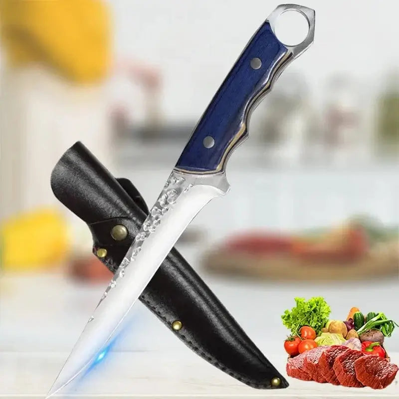 China China 1PCS Stainless Steel Kitchen Chef Boning Knifes Handmade Fishing Knife Meat Cleaver Butcher Knife with knife Cover Kitchen Supplies