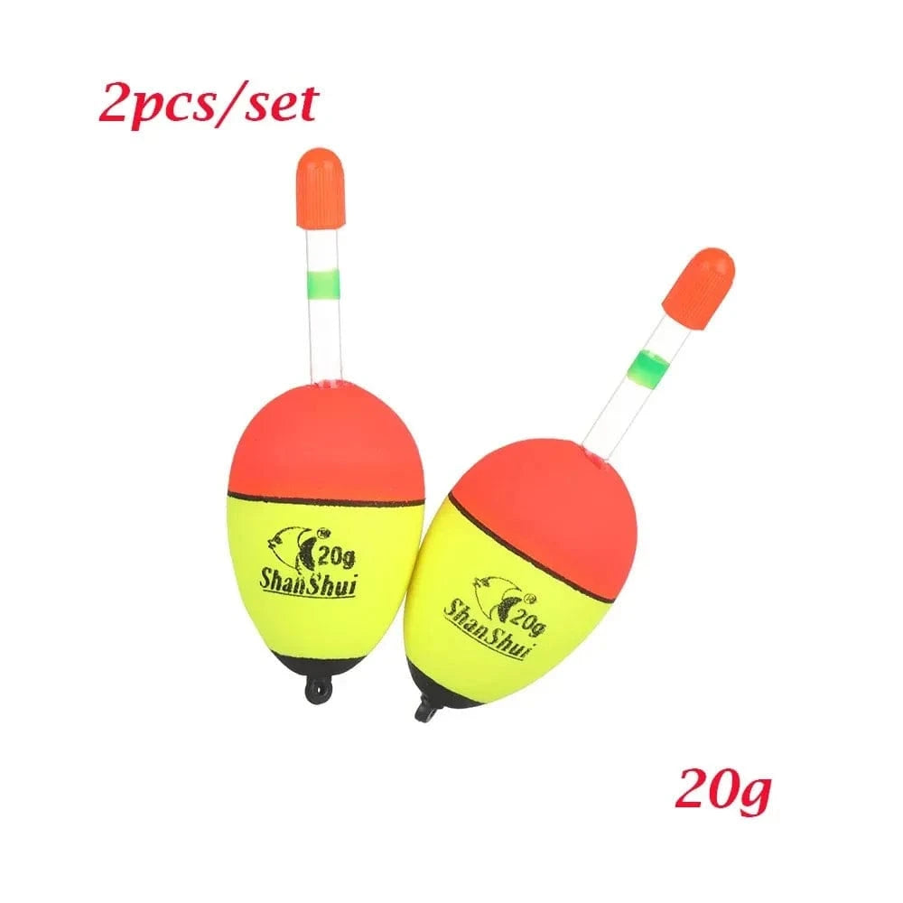 China China 1set 20g 2pcs 5/8/10/15/20/30/40/50/60g EVA Luminous Fishing Night Float Light Stick Foam Plastic Bobber Sea Rock Fishing Striking Floats