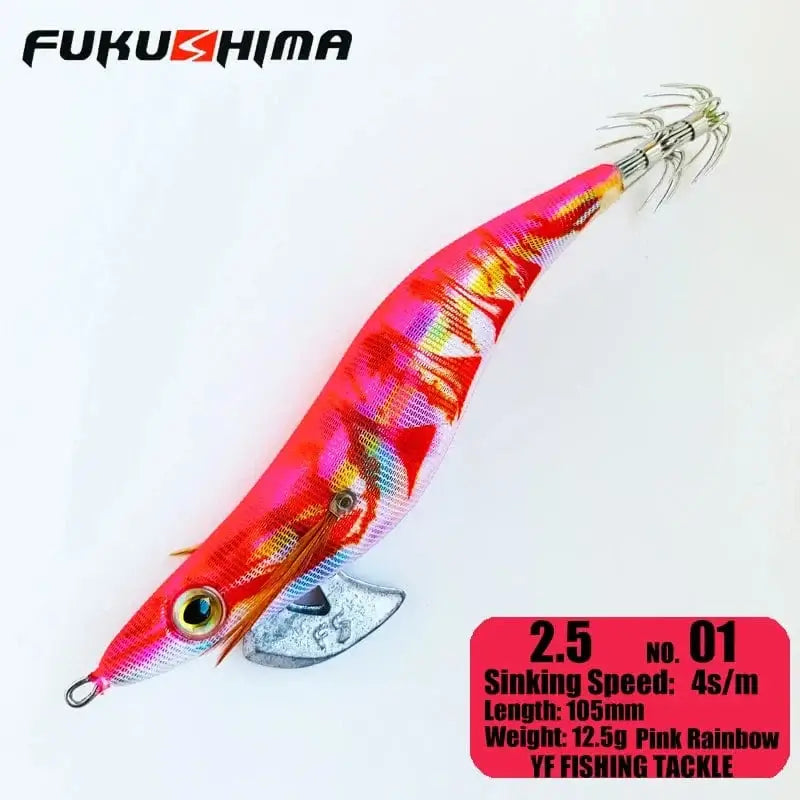 China China 2.5 01PinkRainbow FUKUSHIMA 2-3.5 SQUID JIGS EGI LURE FISHING WOOD SHRIMP BAIT CUTTLEFISH OCTOPS GLOW TAIL SHARP HOOKS 21GRAM ROCK & BOAT FISHING