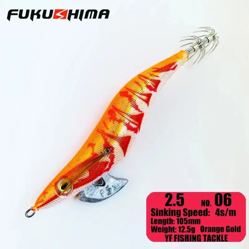 China China 2.5 06OrangeGold FUKUSHIMA 2-3.5 SQUID JIGS EGI LURE FISHING WOOD SHRIMP BAIT CUTTLEFISH OCTOPS GLOW TAIL SHARP HOOKS 21GRAM ROCK & BOAT FISHING