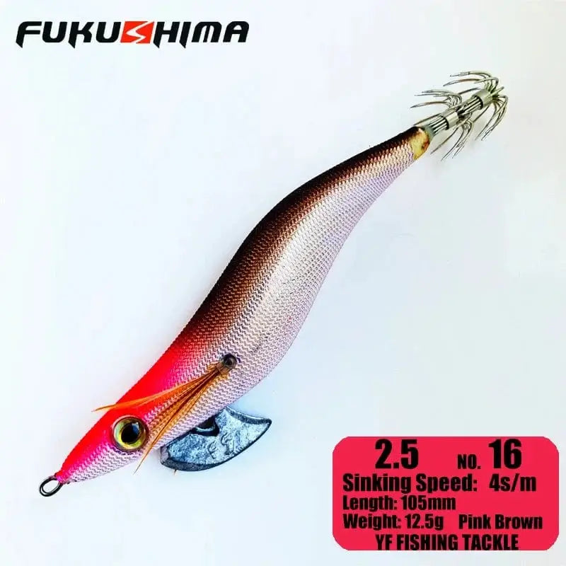 China China 2.5 16PinkBrown FUKUSHIMA 2-3.5 SQUID JIGS EGI LURE FISHING WOOD SHRIMP BAIT CUTTLEFISH OCTOPS GLOW TAIL SHARP HOOKS 21GRAM ROCK & BOAT FISHING