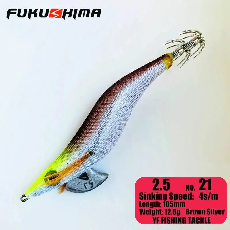 China China 2.5 21BrownSilver FUKUSHIMA 2-3.5 SQUID JIGS EGI LURE FISHING WOOD SHRIMP BAIT CUTTLEFISH OCTOPS GLOW TAIL SHARP HOOKS 21GRAM ROCK & BOAT FISHING