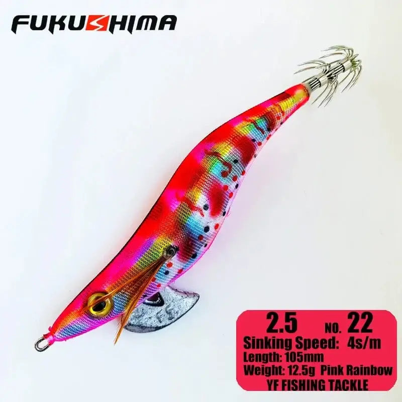 China China 2.5 22PinkRainbow FUKUSHIMA 2-3.5 SQUID JIGS EGI LURE FISHING WOOD SHRIMP BAIT CUTTLEFISH OCTOPS GLOW TAIL SHARP HOOKS 21GRAM ROCK & BOAT FISHING