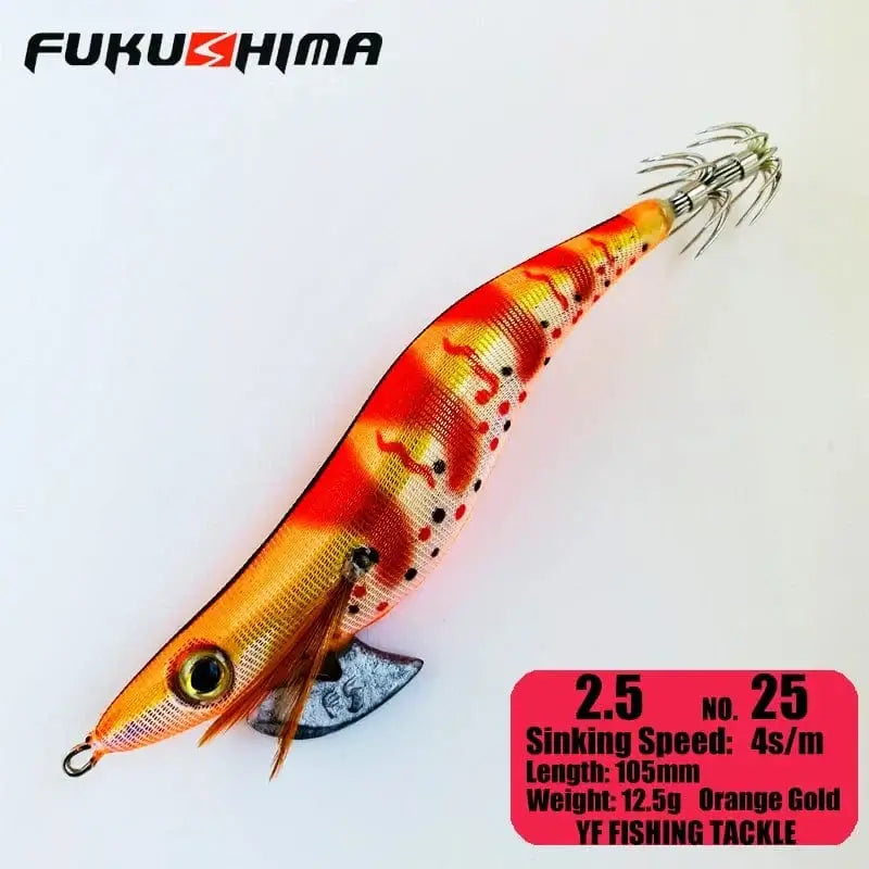 China China 2.5 25OrangeGold FUKUSHIMA 2-3.5 SQUID JIGS EGI LURE FISHING WOOD SHRIMP BAIT CUTTLEFISH OCTOPS GLOW TAIL SHARP HOOKS 21GRAM ROCK & BOAT FISHING