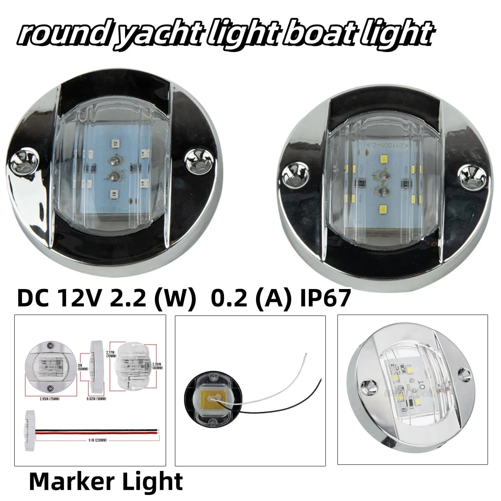 China China 2.95"  Led Round Marine LED Transom Mount Stern Anchor Navigation Light Waterproof Boat Marine Lights Stern Light