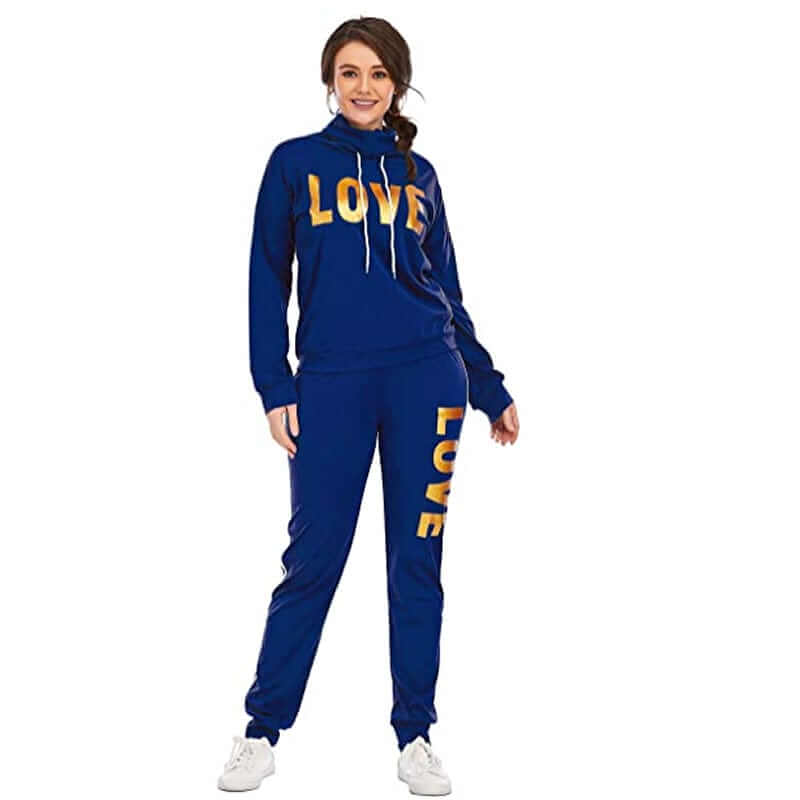 China China 2 Piece Set Women Outfit LOVE Letter Print High Neck Hoodies Sweatshirt Pants Tracksuit 2022 Plus Size Streetwear Casual Suit