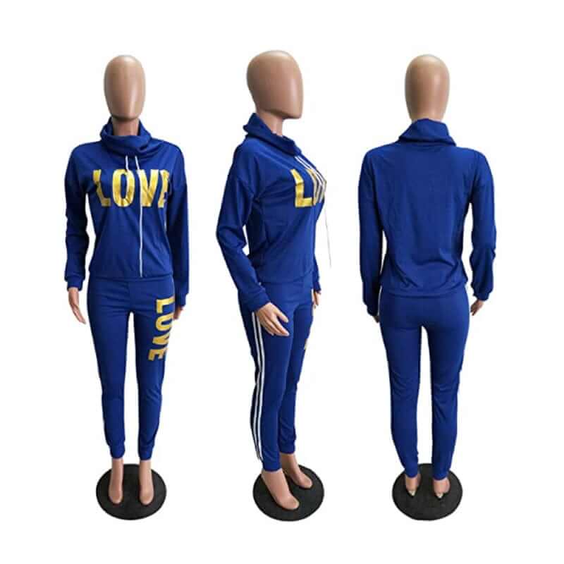 China China 2 Piece Set Women Outfit LOVE Letter Print High Neck Hoodies Sweatshirt Pants Tracksuit 2022 Plus Size Streetwear Casual Suit