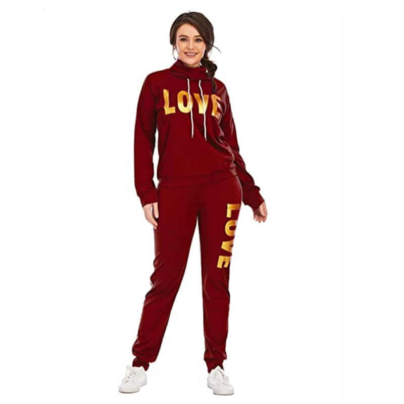 China China 2 Piece Set Women Outfit LOVE Letter Print High Neck Hoodies Sweatshirt Pants Tracksuit 2022 Plus Size Streetwear Casual Suit