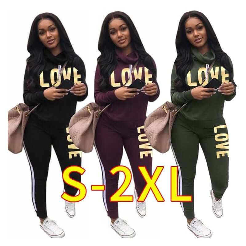 China China 2 Piece Set Women Outfit LOVE Letter Print High Neck Hoodies Sweatshirt Pants Tracksuit 2022 Plus Size Streetwear Casual Suit