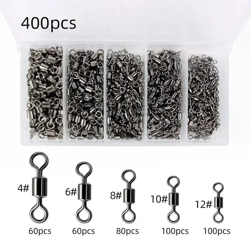 China China 200-500Pcs Fishing Swivels Kit Ball Bearing Rolling Swivel Fishing Tackle Saltwater Freshwater Fishing Line Connectors for Carp