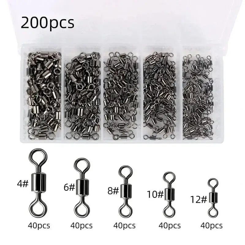 China China 200-500Pcs Fishing Swivels Kit Ball Bearing Rolling Swivel Fishing Tackle Saltwater Freshwater Fishing Line Connectors for Carp
