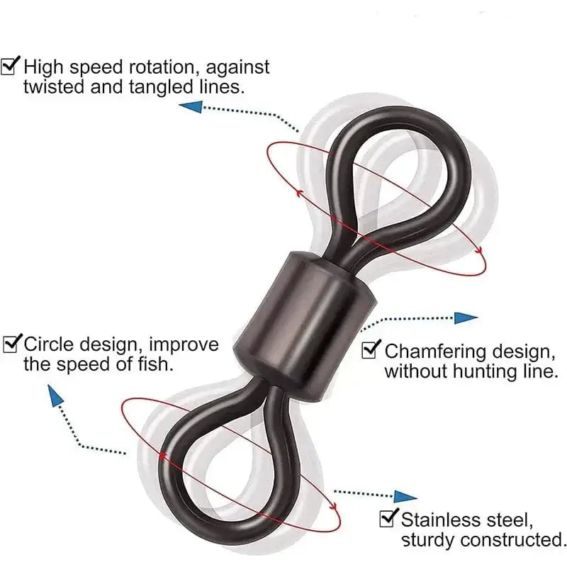 China China 200-500Pcs Fishing Swivels Kit Ball Bearing Rolling Swivel Fishing Tackle Saltwater Freshwater Fishing Line Connectors for Carp