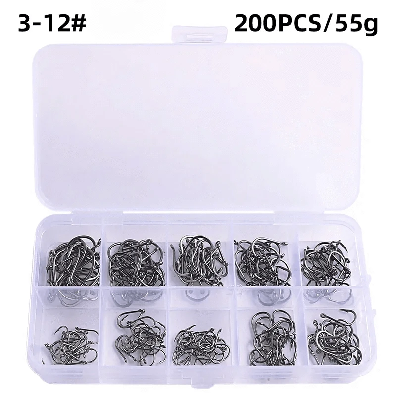 China China 200PCS Carbon Steel Fishing Hooks 50-1600Pcs/Box Strong Sharp Silver Circle Fishhook 3#-12# Jig Barbed Pesca Portable Lure Bait Tackle