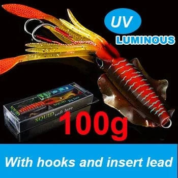 China China 20cm100g 2 SUNMILE Fishing Soft Squid Lure 20g/60g/80g/100g/120g/150g Luminous/UV Squid Jig Fishing Lures For Sea Fishing Wobbler Bait
