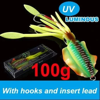 China China 20cm100g 5 SUNMILE Fishing Soft Squid Lure 20g/60g/80g/100g/120g/150g Luminous/UV Squid Jig Fishing Lures For Sea Fishing Wobbler Bait