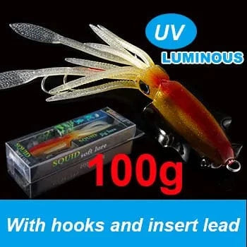 China China 20cm100g 6 SUNMILE Fishing Soft Squid Lure 20g/60g/80g/100g/120g/150g Luminous/UV Squid Jig Fishing Lures For Sea Fishing Wobbler Bait