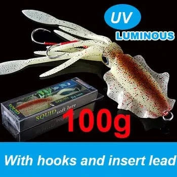 China China 20cm100g 7 SUNMILE Fishing Soft Squid Lure 20g/60g/80g/100g/120g/150g Luminous/UV Squid Jig Fishing Lures For Sea Fishing Wobbler Bait