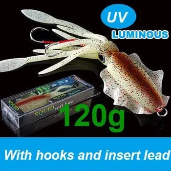 China China 20cm120g 1 SUNMILE Fishing Soft Squid Lure 20g/60g/80g/100g/120g/150g Luminous/UV Squid Jig Fishing Lures For Sea Fishing Wobbler Bait