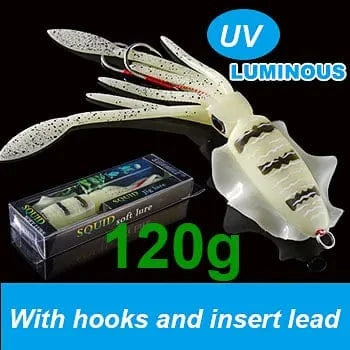 China China 20cm120g 2 SUNMILE Fishing Soft Squid Lure 20g/60g/80g/100g/120g/150g Luminous/UV Squid Jig Fishing Lures For Sea Fishing Wobbler Bait