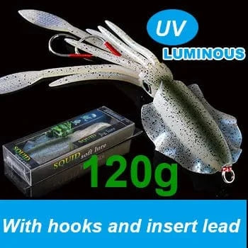China China 20cm120g 3 SUNMILE Fishing Soft Squid Lure 20g/60g/80g/100g/120g/150g Luminous/UV Squid Jig Fishing Lures For Sea Fishing Wobbler Bait