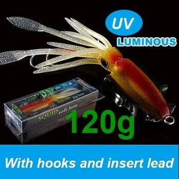 China China 20cm120g 4 SUNMILE Fishing Soft Squid Lure 20g/60g/80g/100g/120g/150g Luminous/UV Squid Jig Fishing Lures For Sea Fishing Wobbler Bait