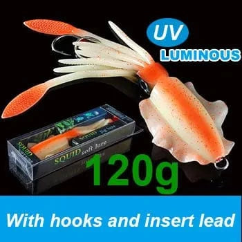 China China 20cm120g 5 SUNMILE Fishing Soft Squid Lure 20g/60g/80g/100g/120g/150g Luminous/UV Squid Jig Fishing Lures For Sea Fishing Wobbler Bait