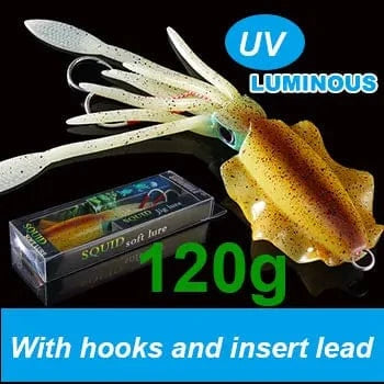 China China 20cm120g 6 SUNMILE Fishing Soft Squid Lure 20g/60g/80g/100g/120g/150g Luminous/UV Squid Jig Fishing Lures For Sea Fishing Wobbler Bait