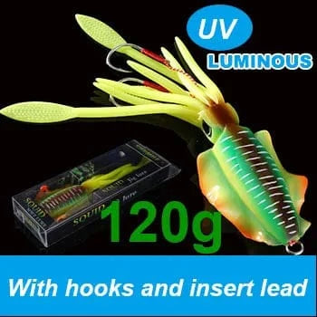 China China 20cm120g 7 SUNMILE Fishing Soft Squid Lure 20g/60g/80g/100g/120g/150g Luminous/UV Squid Jig Fishing Lures For Sea Fishing Wobbler Bait