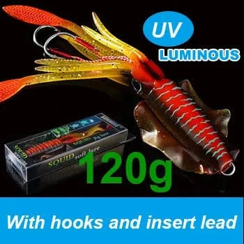China China 20cm120g SUNMILE Fishing Soft Squid Lure 20g/60g/80g/100g/120g/150g Luminous/UV Squid Jig Fishing Lures For Sea Fishing Wobbler Bait