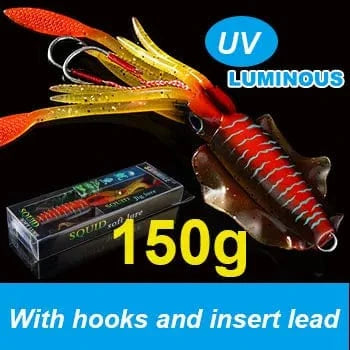 China China 20cm150g 3 SUNMILE Fishing Soft Squid Lure 20g/60g/80g/100g/120g/150g Luminous/UV Squid Jig Fishing Lures For Sea Fishing Wobbler Bait