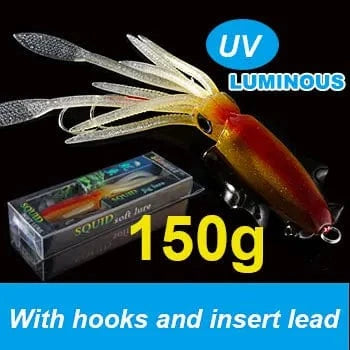 China China 20cm150g 7 SUNMILE Fishing Soft Squid Lure 20g/60g/80g/100g/120g/150g Luminous/UV Squid Jig Fishing Lures For Sea Fishing Wobbler Bait