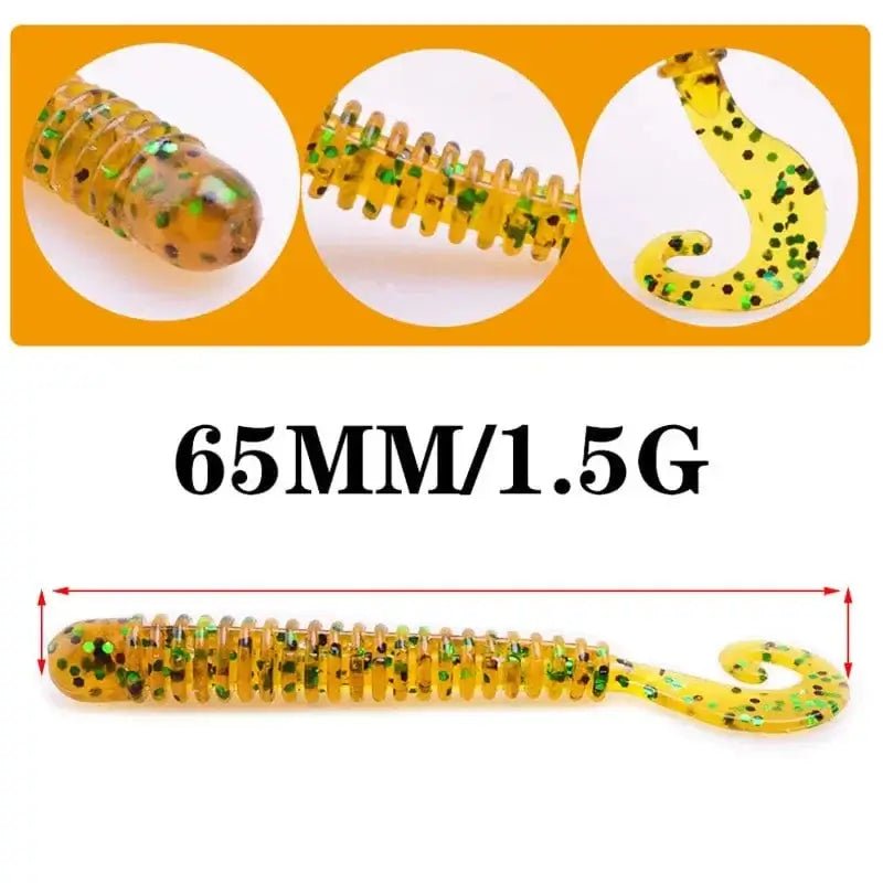 China China 20pcs/Lot Fishing Wobblers Worm Curly Jig Soft Lures 6.5cm 1.5g Smell With Salt Silicone Artificial Bait Swimbaits Bass Tackle