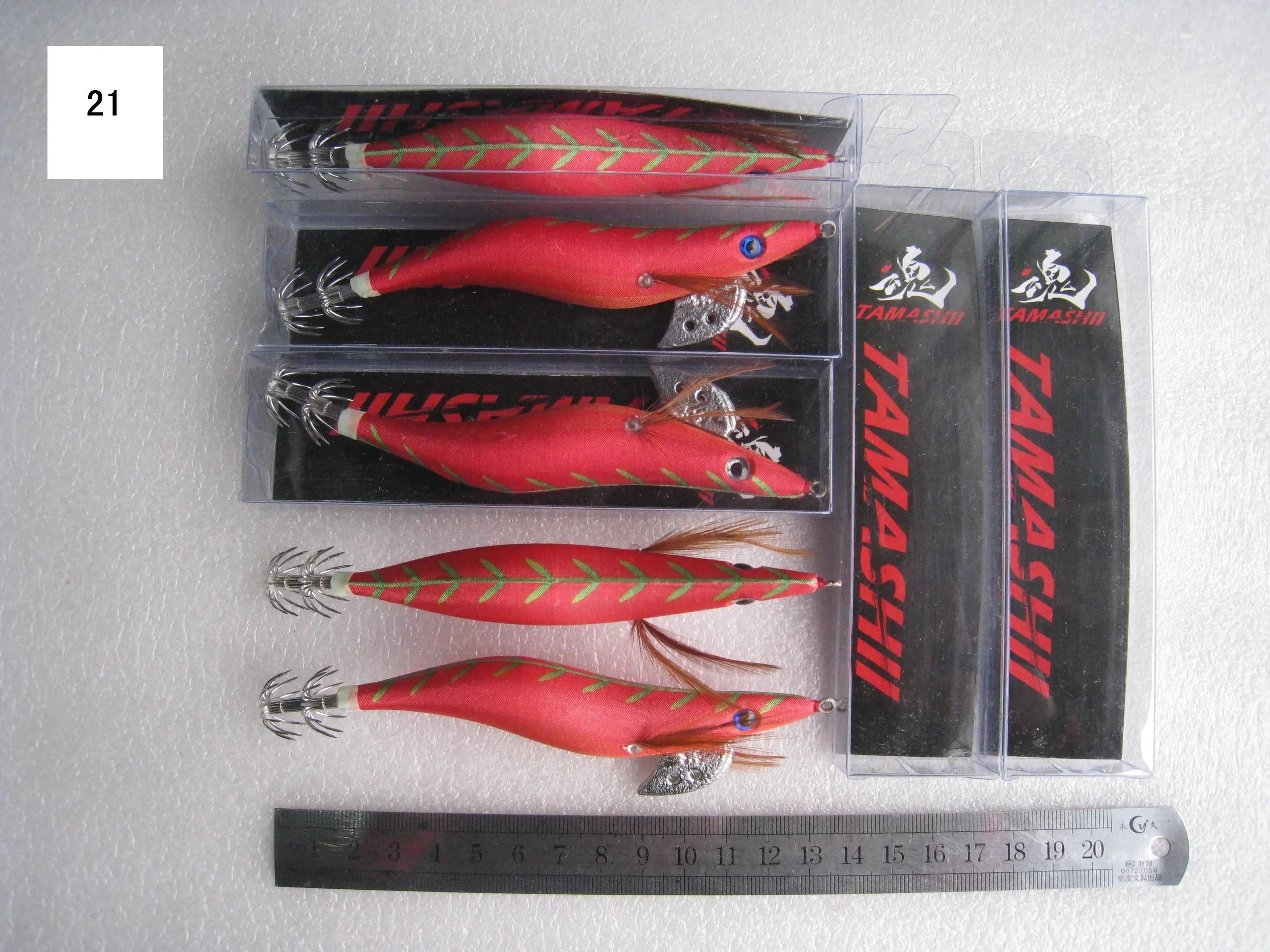 China China 21 / 2.5 20pcs 3.5#   squid jigs  (13.5cm  20g)squid hook fishing lure ,jig bait, wood shrimp.fishingtackle .