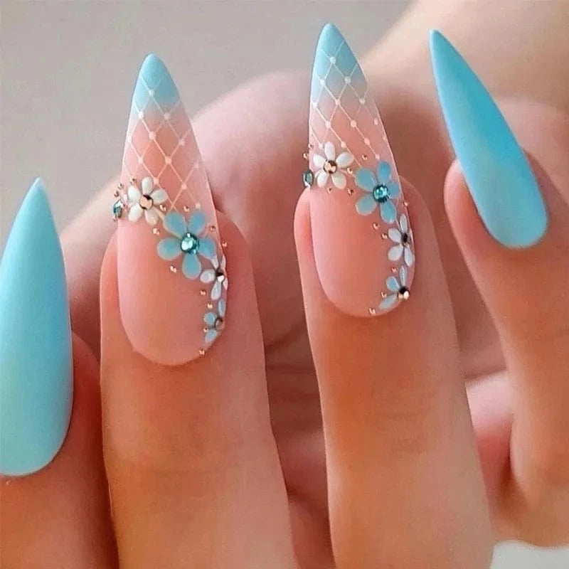 China China 24pcs Light Green Stripe Gradient Wearing Fake Nails Seamless Removable Full Cover Long False Nails Press On Nails With Designs