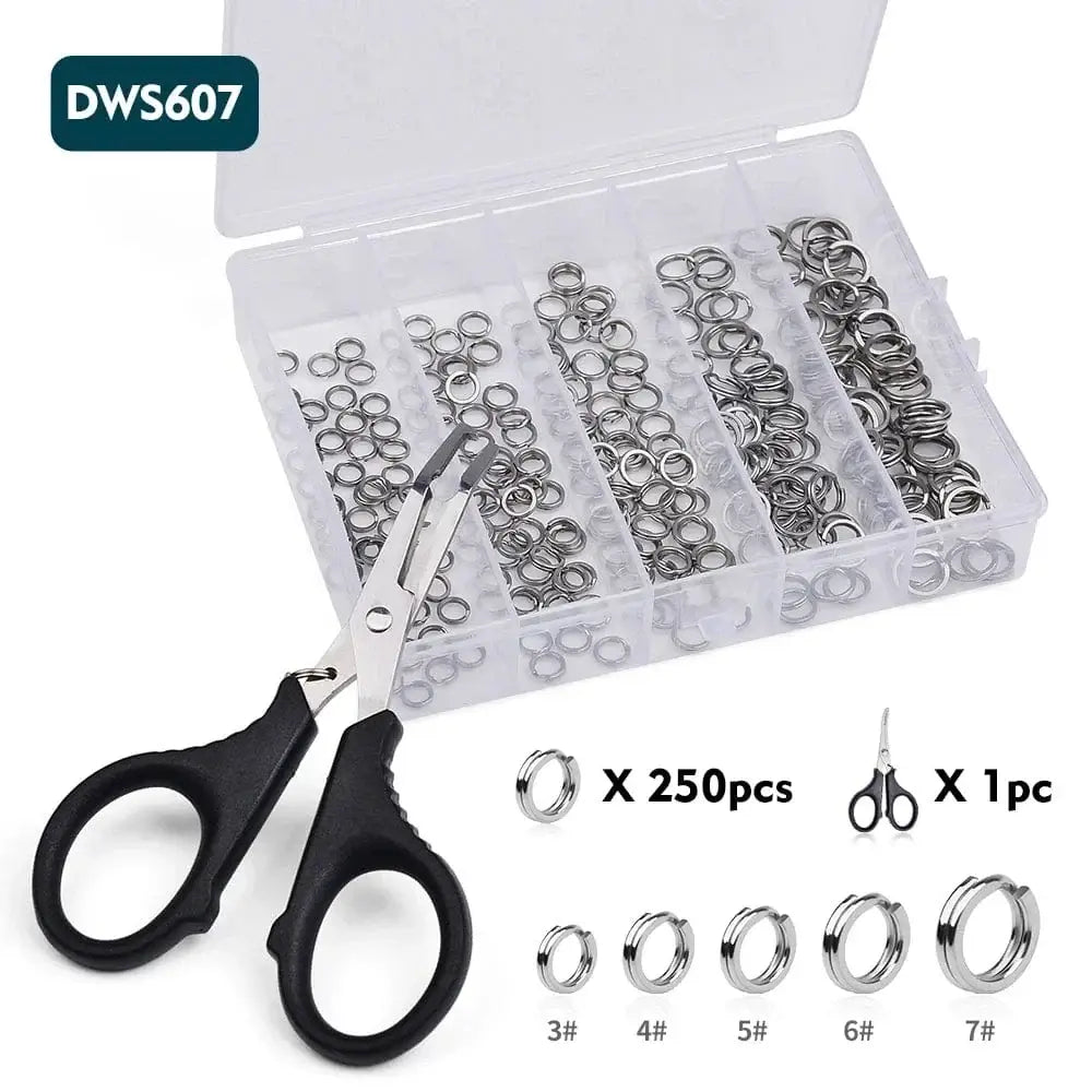 China China 251pcs 250pcs Heavy Duty Stainless Steel Fishing Split Rings With scissors- High Strength Double Flat Wire Snap Ring for Lure Connector