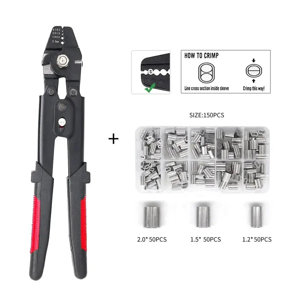 China China 255 AND 150PCS Stainless Steel Fishing Pliers Wire Rope Crimping Tool with 150Pcs Ferrule Crimping Loop Kit for Crimpers & Crimping Sleeves Kit