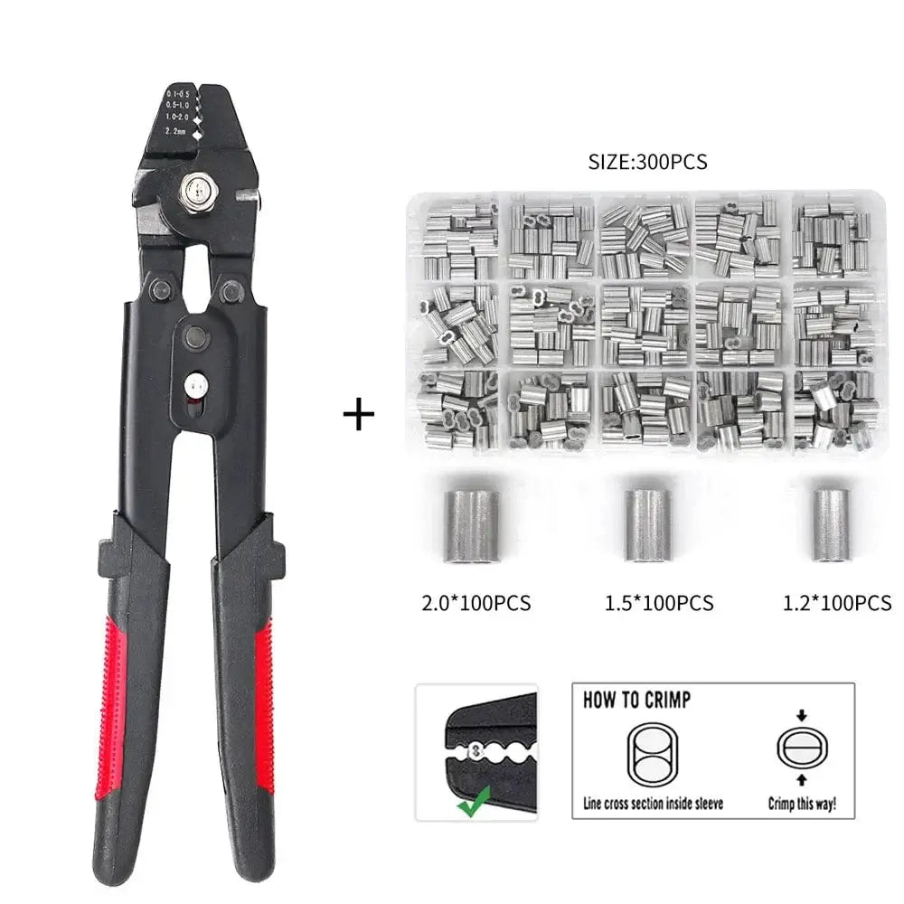 China China 255 AND 300PCS Stainless Steel Fishing Pliers Wire Rope Crimping Tool with 150Pcs Ferrule Crimping Loop Kit for Crimpers & Crimping Sleeves Kit