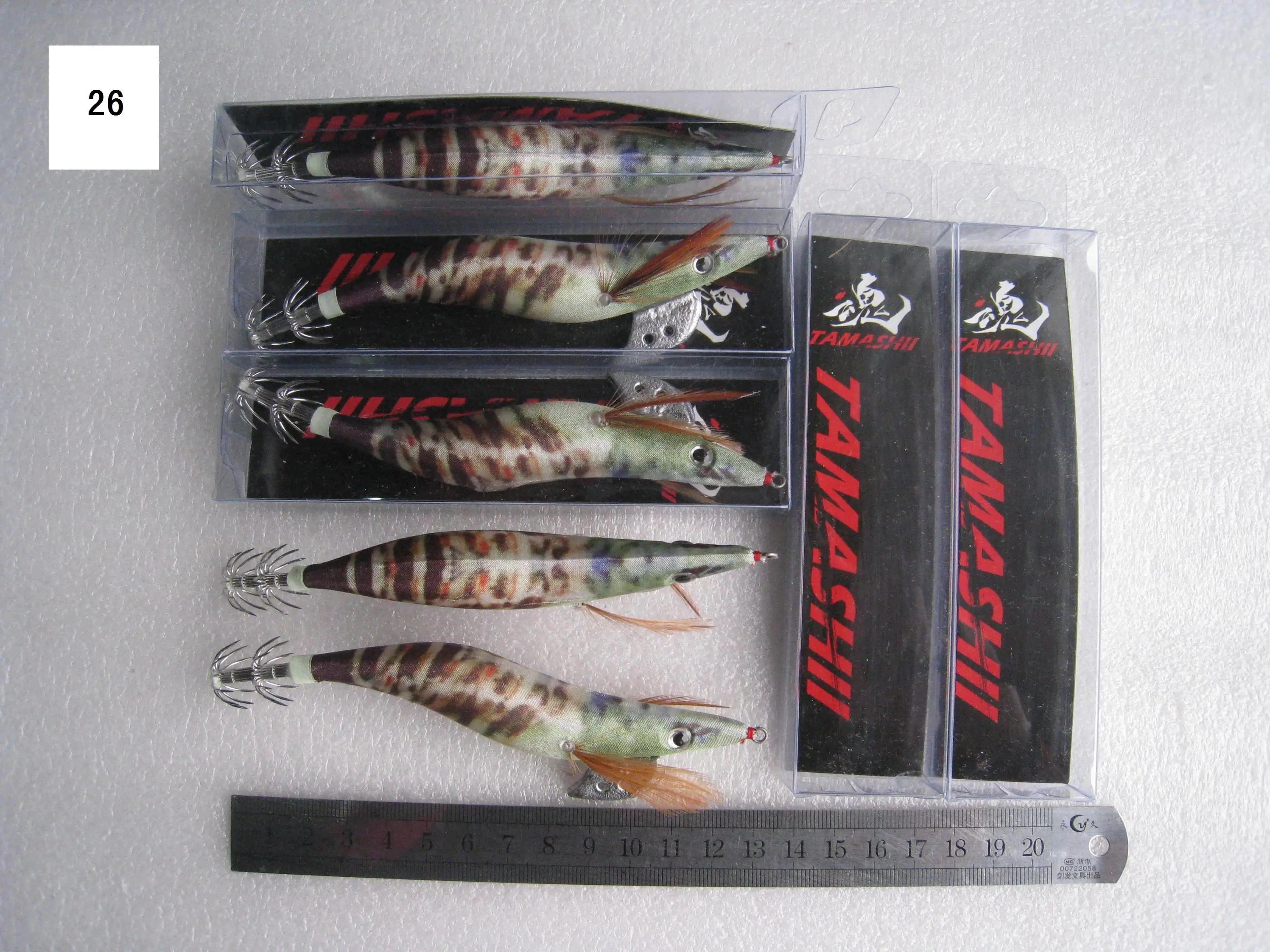 China China 26 / 2.5 20pcs 3.5#   squid jigs  (13.5cm  20g)squid hook fishing lure ,jig bait, wood shrimp.fishingtackle .