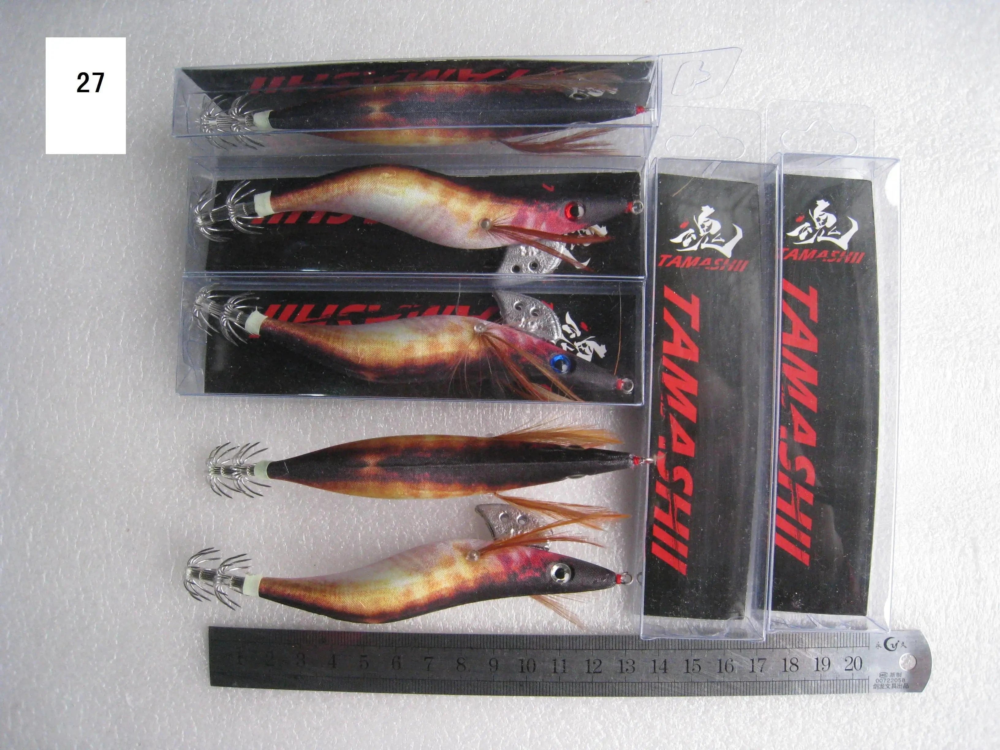 China China 27 / 2.5 20pcs 3.5#   squid jigs  (13.5cm  20g)squid hook fishing lure ,jig bait, wood shrimp.fishingtackle .
