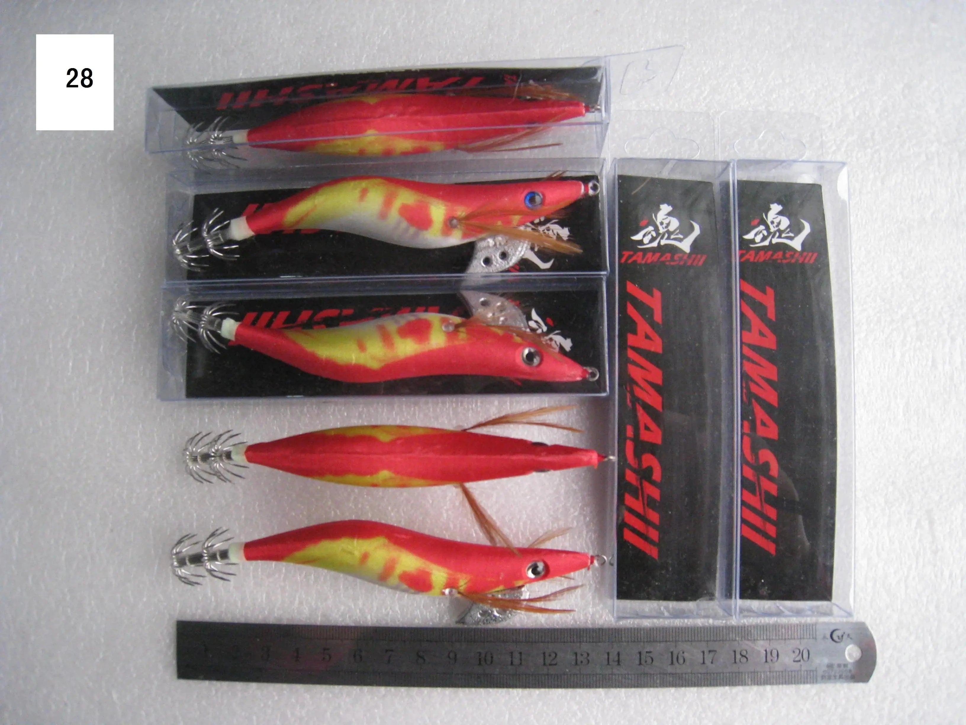 China China 28 / 2.5 20pcs 3.5#   squid jigs  (13.5cm  20g)squid hook fishing lure ,jig bait, wood shrimp.fishingtackle .
