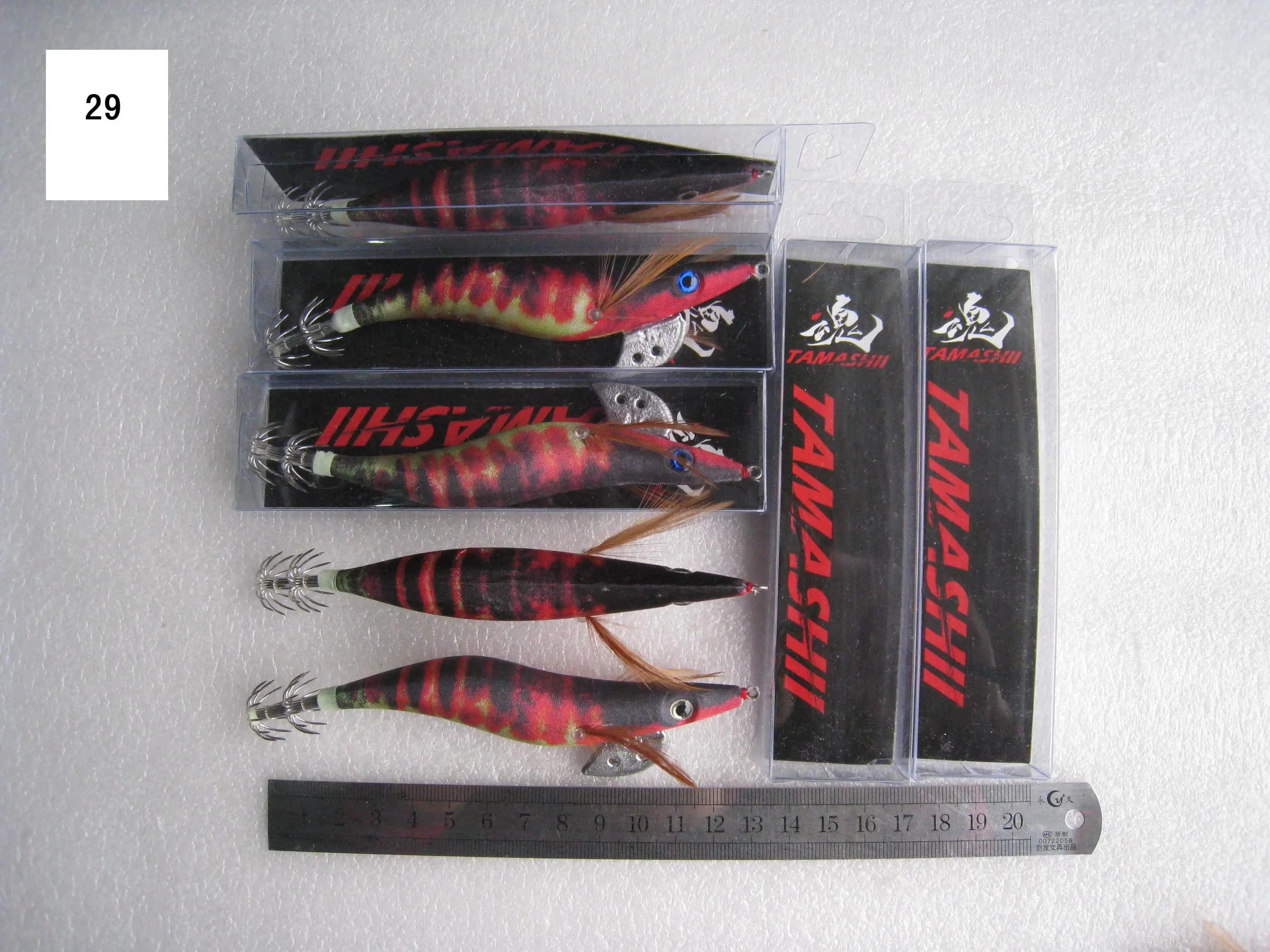 China China 29 / 2.5 20pcs 3.5#   squid jigs  (13.5cm  20g)squid hook fishing lure ,jig bait, wood shrimp.fishingtackle .