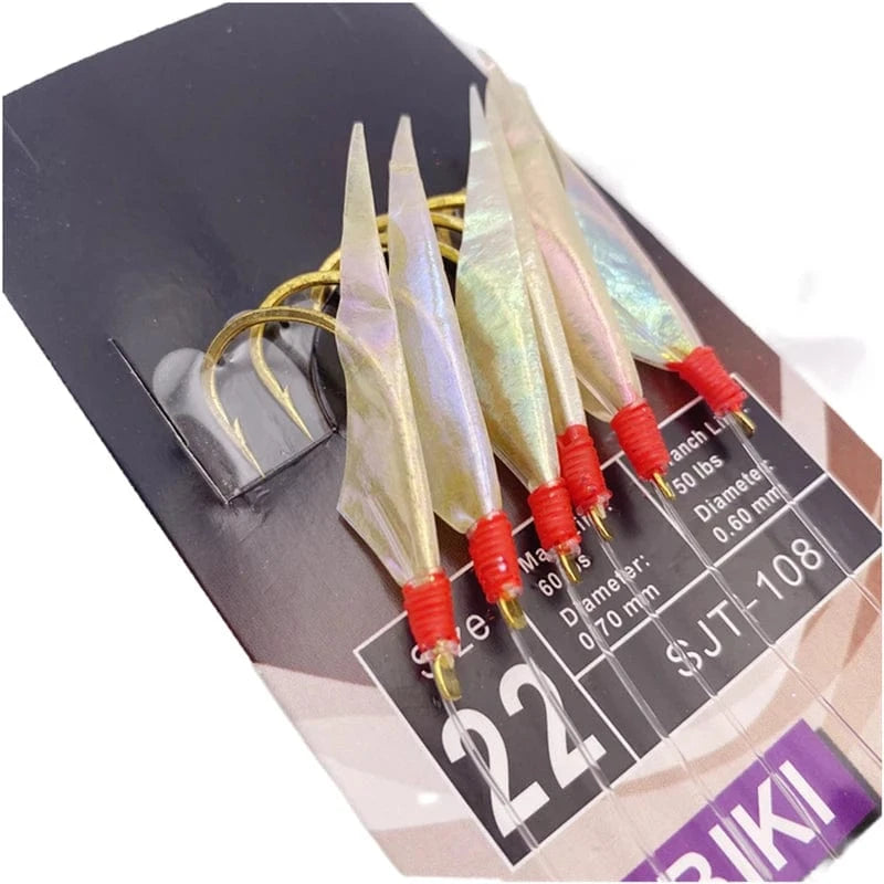 China China 2Packs*White hage skin sabiki rig Real Fish Skin String Hooks Sabiki Rig Sea Luminous shrimp Fishing Hook Lure Sabiki Bait