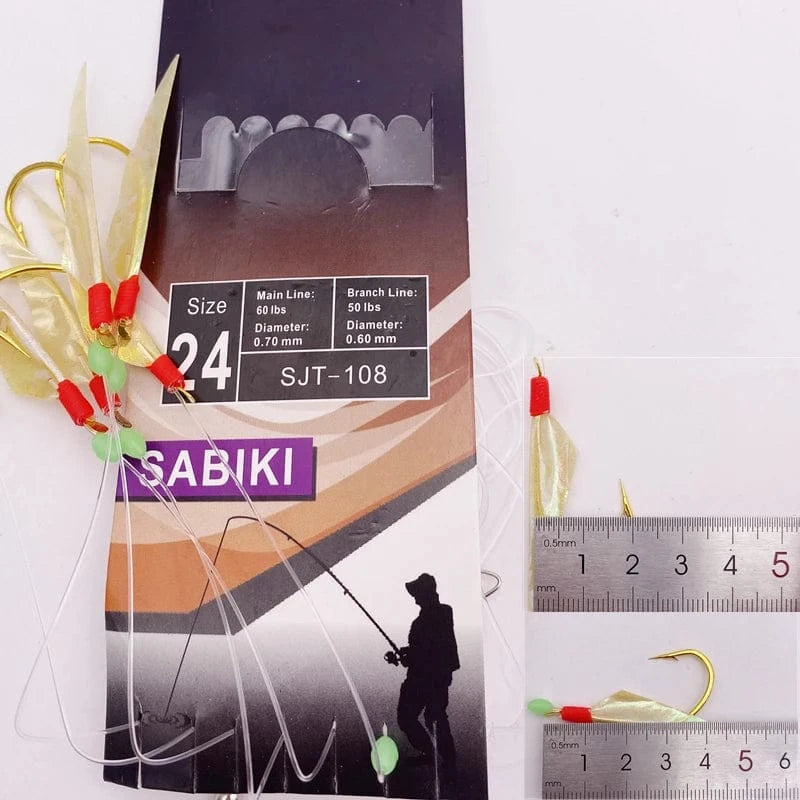 China China 2Packs*White hage skin sabiki rig Real Fish Skin String Hooks Sabiki Rig Sea Luminous shrimp Fishing Hook Lure Sabiki Bait