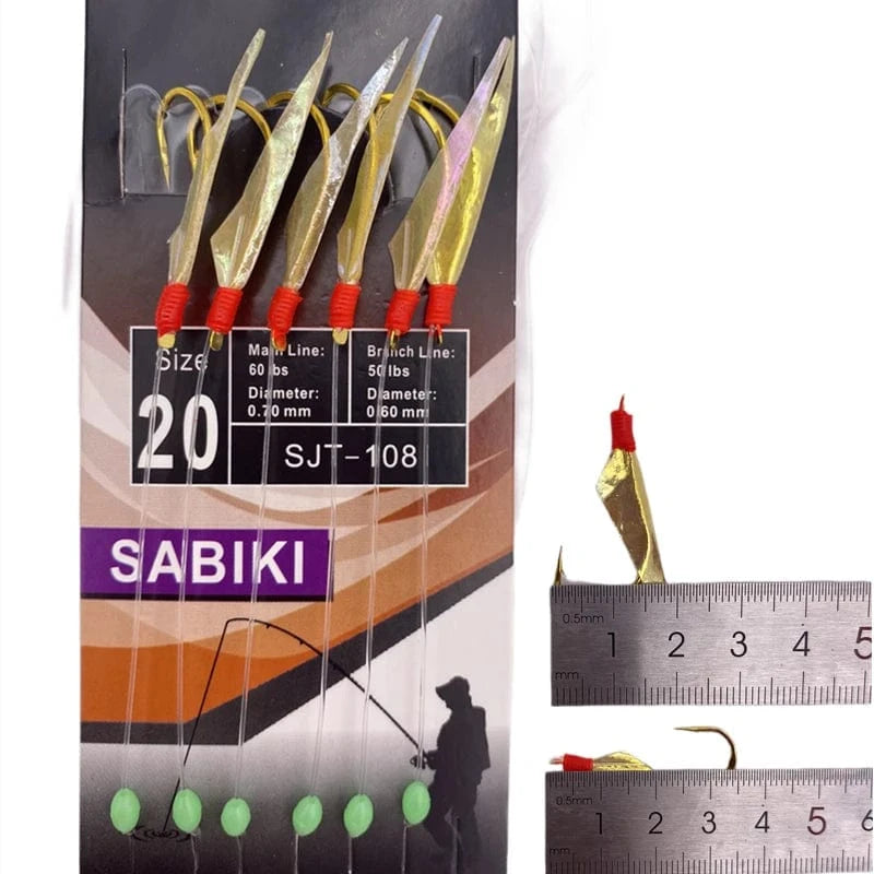 China China 2Packs*White hage skin sabiki rig Real Fish Skin String Hooks Sabiki Rig Sea Luminous shrimp Fishing Hook Lure Sabiki Bait