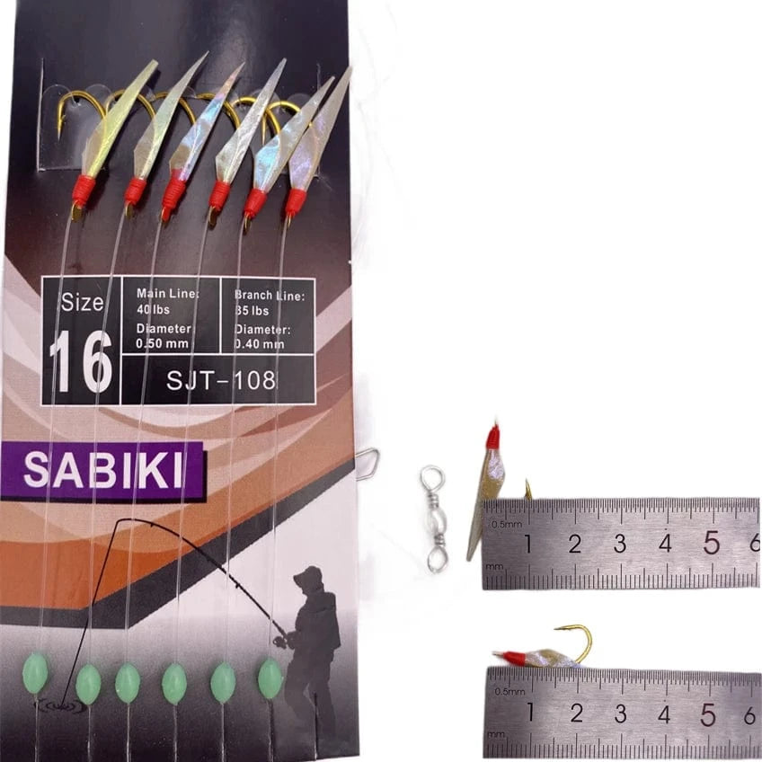 China China 2Packs*White hage skin sabiki rig Real Fish Skin String Hooks Sabiki Rig Sea Luminous shrimp Fishing Hook Lure Sabiki Bait